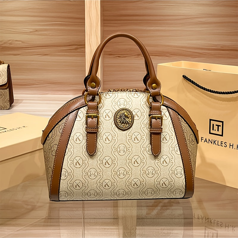 2025 Genuine Leather Women's large capacity handbag - detachable shoulder strapgold hardware accessories, woven leather handle, zipper closure, polyester lining - elegant mixed color briefcase, suitable for work, leisure, tr