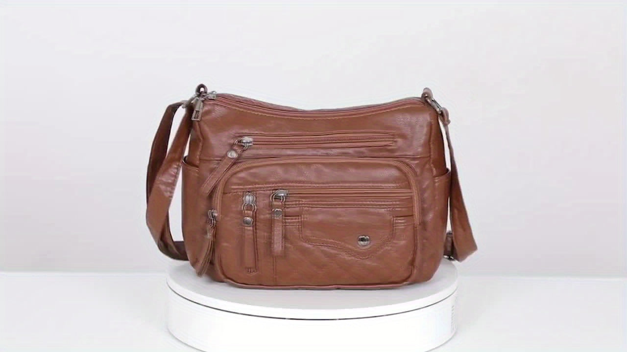Fashionable Large Capacity PU Shoulder Bag Multifunctional Crossbody Bag, Women'S Shoulder Bag, With Adjustable Shoulder Strap, Anti-theft Zipper Closure. Multi Zipper And Multi Pocket Design Handbag, Suitable For Daily Use.