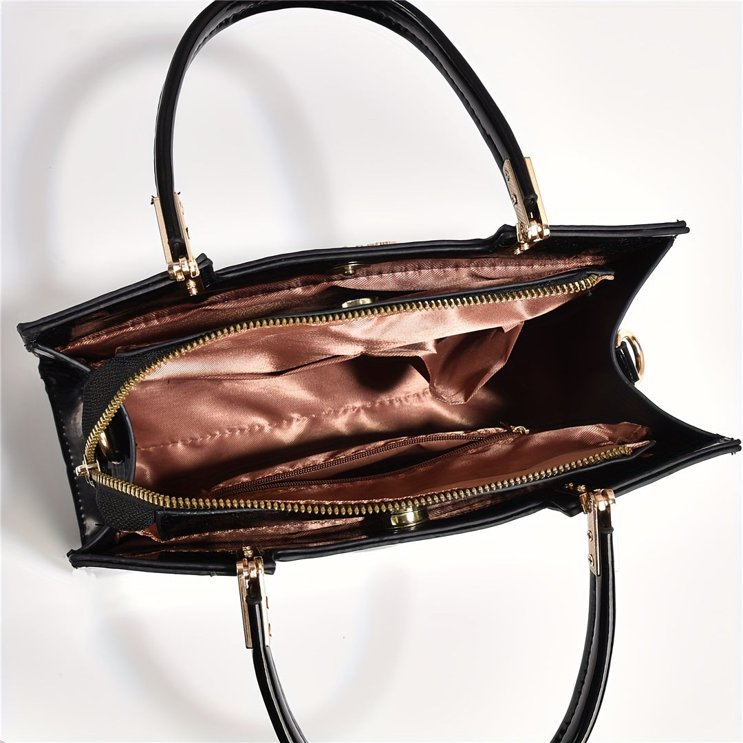 Small Stylish Crocodile Pattern Crossbody Tote Bag, Fashion Satchel Purse With Multi Pockets For Women