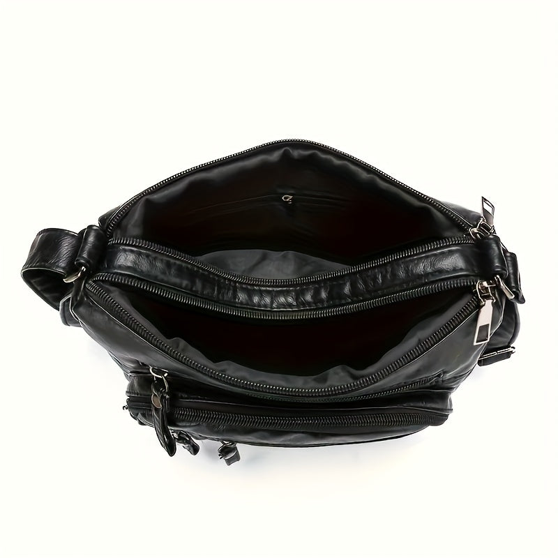 Fashionable Large Capacity PU Shoulder Bag Multifunctional Crossbody Bag, Women'S Shoulder Bag, With Adjustable Shoulder Strap, Anti-theft Zipper Closure. Multi Zipper And Multi Pocket Design Handbag, Suitable For Daily Use.