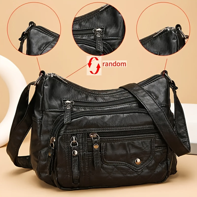 Fashionable Large Capacity PU Shoulder Bag Multifunctional Crossbody Bag, Women'S Shoulder Bag, With Adjustable Shoulder Strap, Anti-theft Zipper Closure. Multi Zipper And Multi Pocket Design Handbag, Suitable For Daily Use.