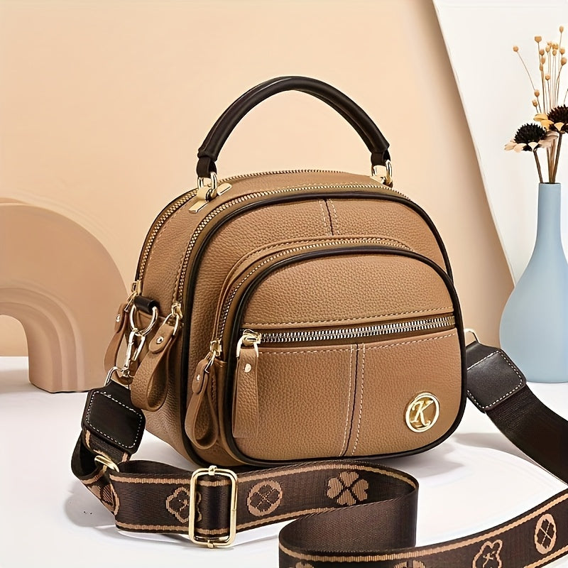 Stylish Handbag Stylish Women's Compact Handbag | Multiple Pockets, Adjustable Crossbody Strap, Layered Design - Red, Golden-Tone Zippers, Black Accents, Perfect for Casual Everyday Use, Small Purse