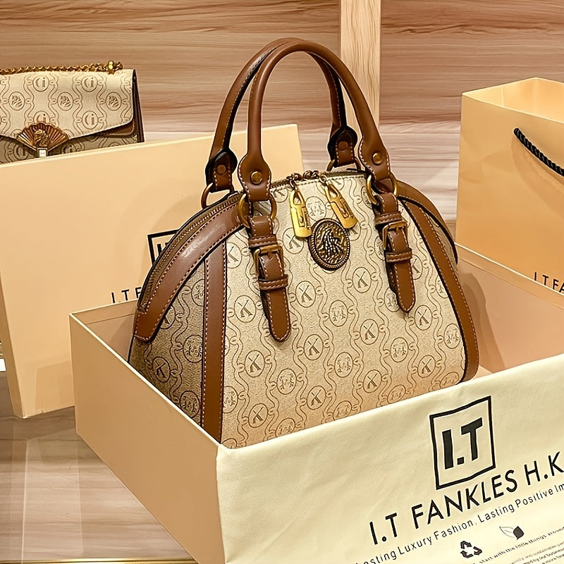 2025 Genuine Leather Women's large capacity handbag - detachable shoulder strapgold hardware accessories, woven leather handle, zipper closure, polyester lining - elegant mixed color briefcase, suitable for work, leisure, tr