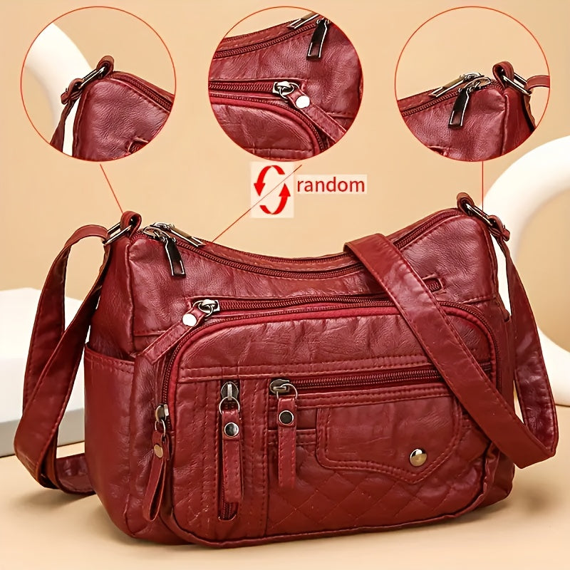 Fashionable Large Capacity PU Shoulder Bag Multifunctional Crossbody Bag, Women'S Shoulder Bag, With Adjustable Shoulder Strap, Anti-theft Zipper Closure. Multi Zipper And Multi Pocket Design Handbag, Suitable For Daily Use.