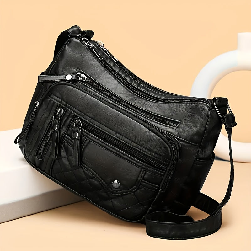 Fashionable Large Capacity PU Shoulder Bag Multifunctional Crossbody Bag, Women'S Shoulder Bag, With Adjustable Shoulder Strap, Anti-theft Zipper Closure. Multi Zipper And Multi Pocket Design Handbag, Suitable For Daily Use.