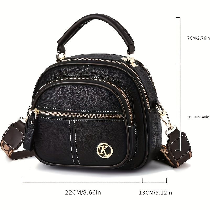 Stylish Handbag Stylish Women's Compact Handbag | Multiple Pockets, Adjustable Crossbody Strap, Layered Design - Red, Golden-Tone Zippers, Black Accents, Perfect for Casual Everyday Use, Small Purse