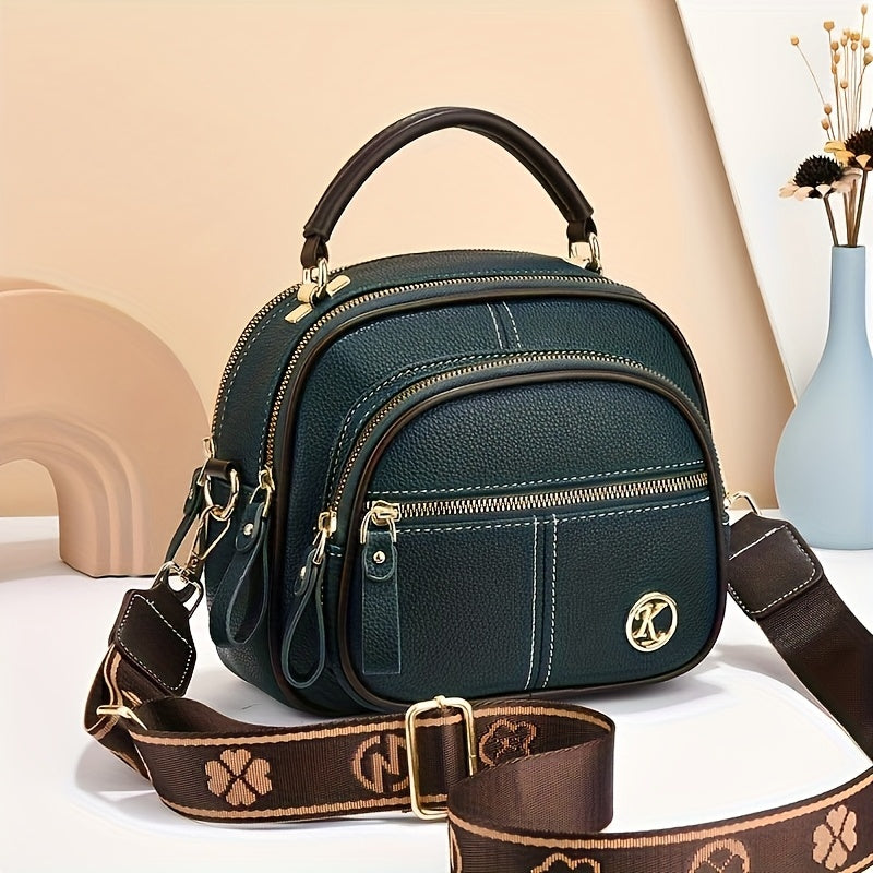 Stylish Handbag Stylish Women's Compact Handbag | Multiple Pockets, Adjustable Crossbody Strap, Layered Design - Red, Golden-Tone Zippers, Black Accents, Perfect for Casual Everyday Use, Small Purse