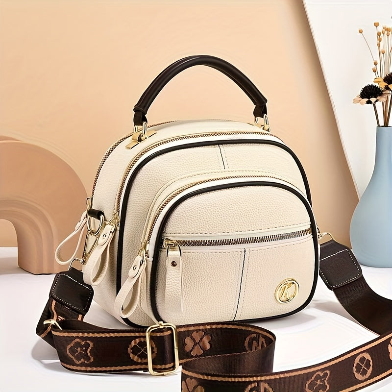 Stylish Handbag Stylish Women's Compact Handbag | Multiple Pockets, Adjustable Crossbody Strap, Layered Design - Red, Golden-Tone Zippers, Black Accents, Perfect for Casual Everyday Use, Small Purse