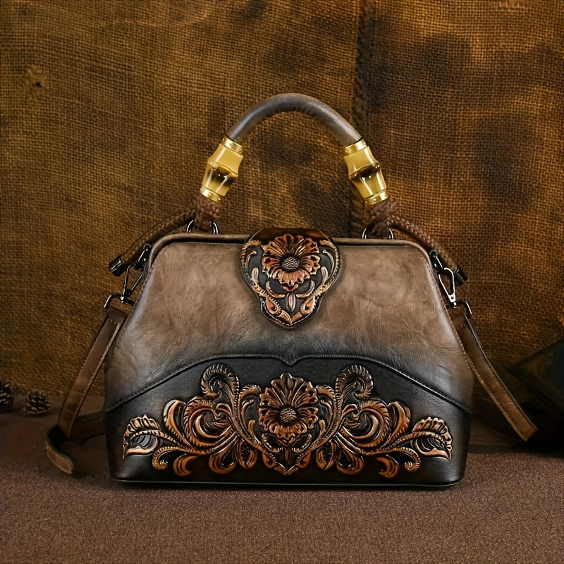 Handmade One-Shoulder Bag Large Capacity Luxurious One-Shoulder Cross-Body Handbag, Pure Handmade, Multi-Compartment, Embossed Retro Craft