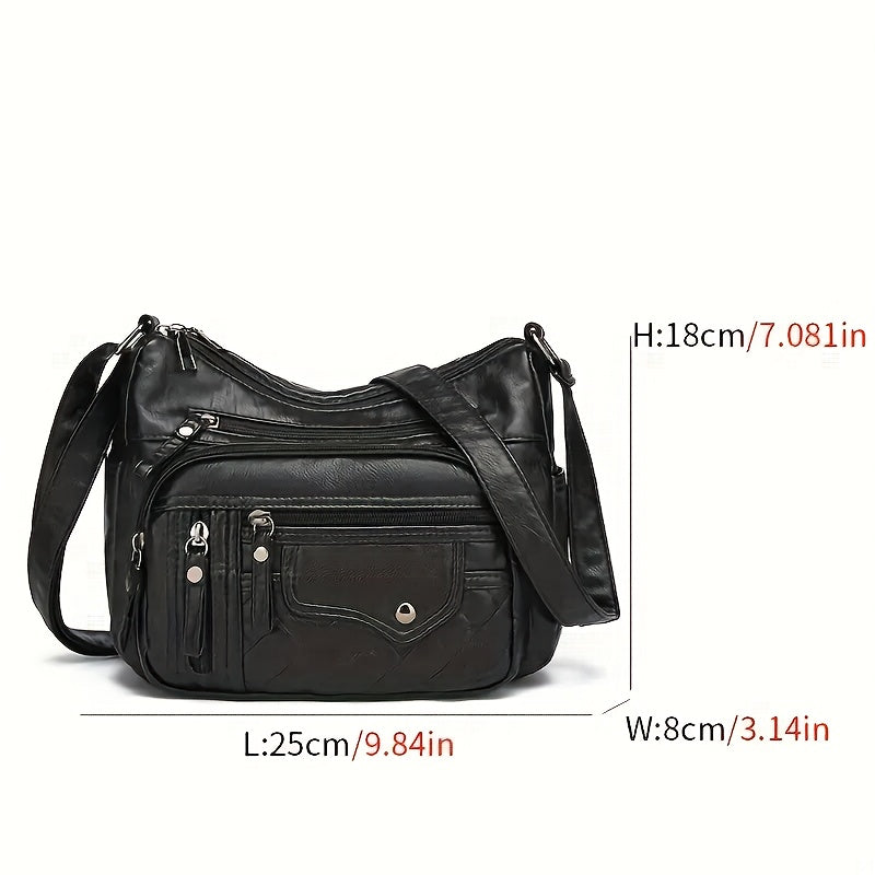 Fashionable Large Capacity PU Shoulder Bag Multifunctional Crossbody Bag, Women'S Shoulder Bag, With Adjustable Shoulder Strap, Anti-theft Zipper Closure. Multi Zipper And Multi Pocket Design Handbag, Suitable For Daily Use.