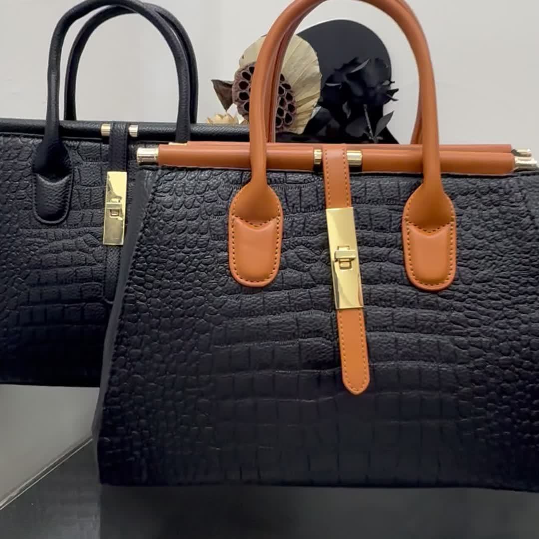 Crocodile Pattern Handbag - Fashionable Zipper Two Hand Handle Handbag - Perfect for Work and Office Use
