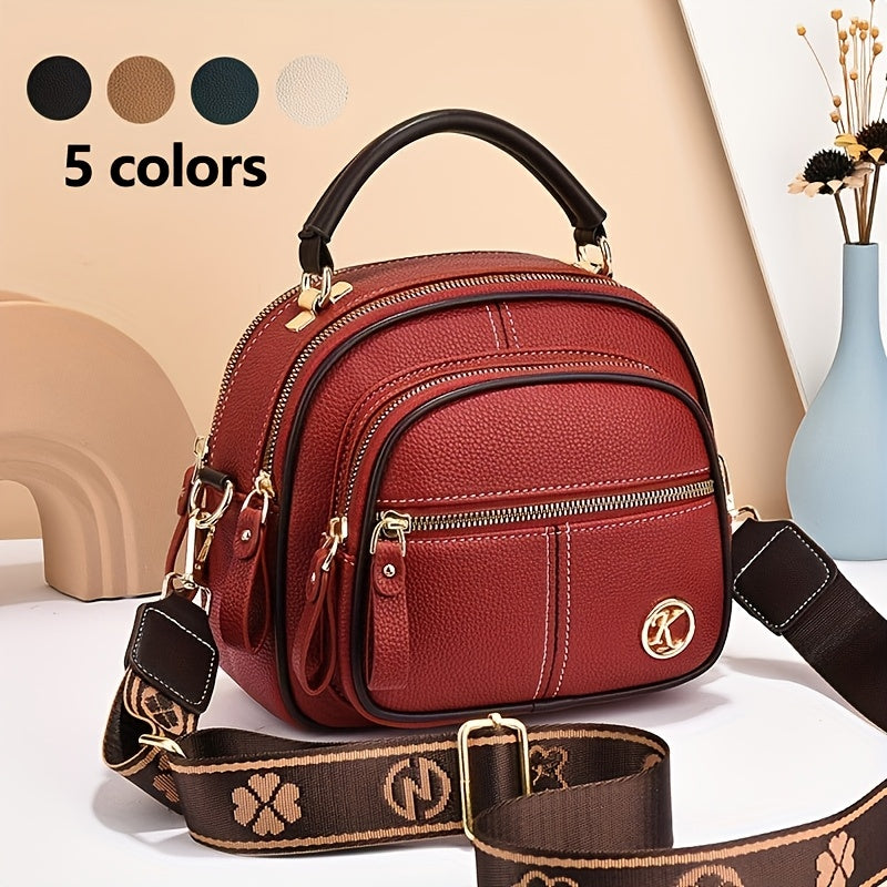 Stylish Handbag Stylish Women's Compact Handbag | Multiple Pockets, Adjustable Crossbody Strap, Layered Design - Red, Golden-Tone Zippers, Black Accents, Perfect for Casual Everyday Use, Small Purse