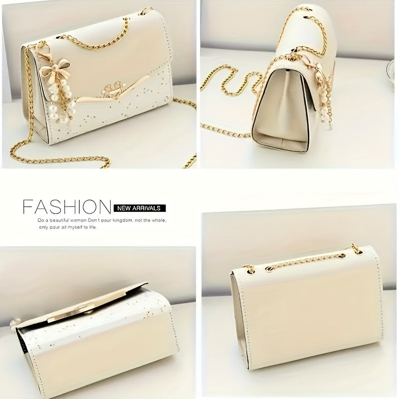 Sparkling color blocked women's shoulder bag Bow chain tote bag Fashionable large capacity women's crossbody bag Metal chain decorative crossbody bag Mobile phone bag Wallet