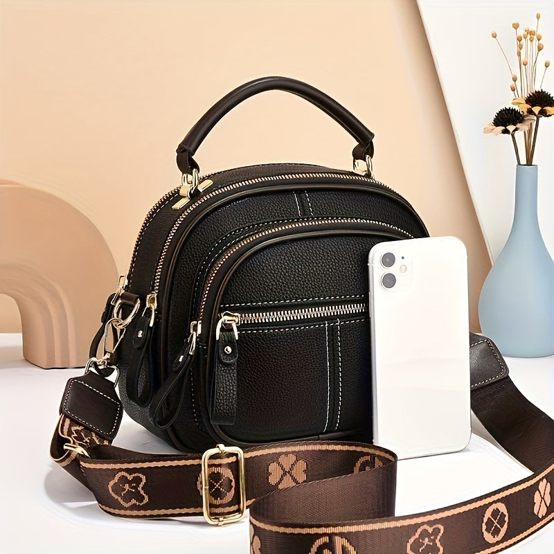 Stylish Handbag Stylish Women's Compact Handbag | Multiple Pockets, Adjustable Crossbody Strap, Layered Design - Red, Golden-Tone Zippers, Black Accents, Perfect for Casual Everyday Use, Small Purse