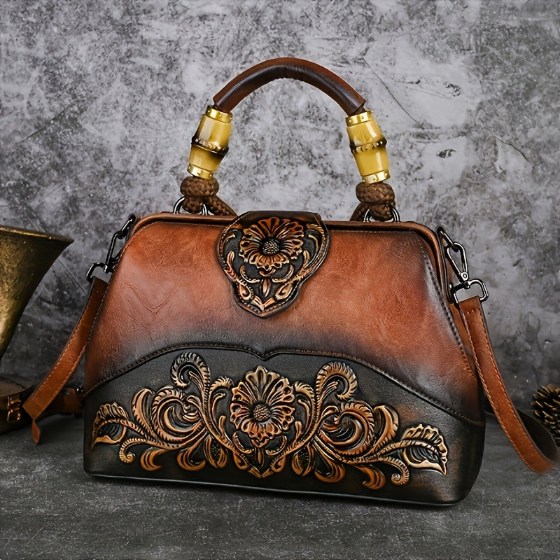Handmade One-Shoulder Bag Large Capacity Luxurious One-Shoulder Cross-Body Handbag, Pure Handmade, Multi-Compartment, Embossed Retro Craft