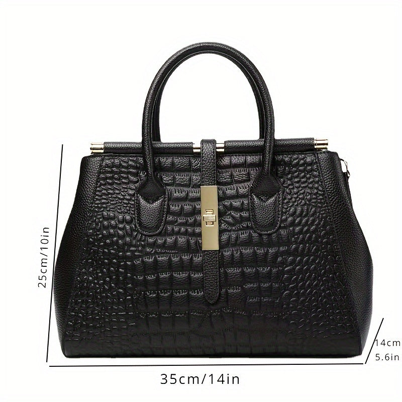 Crocodile Pattern Handbag - Fashionable Zipper Two Hand Handle Handbag - Perfect for Work and Office Use