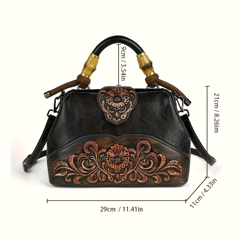 Handmade One-Shoulder Bag Large Capacity Luxurious One-Shoulder Cross-Body Handbag, Pure Handmade, Multi-Compartment, Embossed Retro Craft