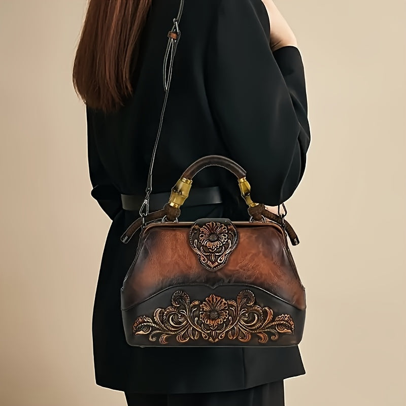 Handmade One-Shoulder Bag Large Capacity Luxurious One-Shoulder Cross-Body Handbag, Pure Handmade, Multi-Compartment, Embossed Retro Craft