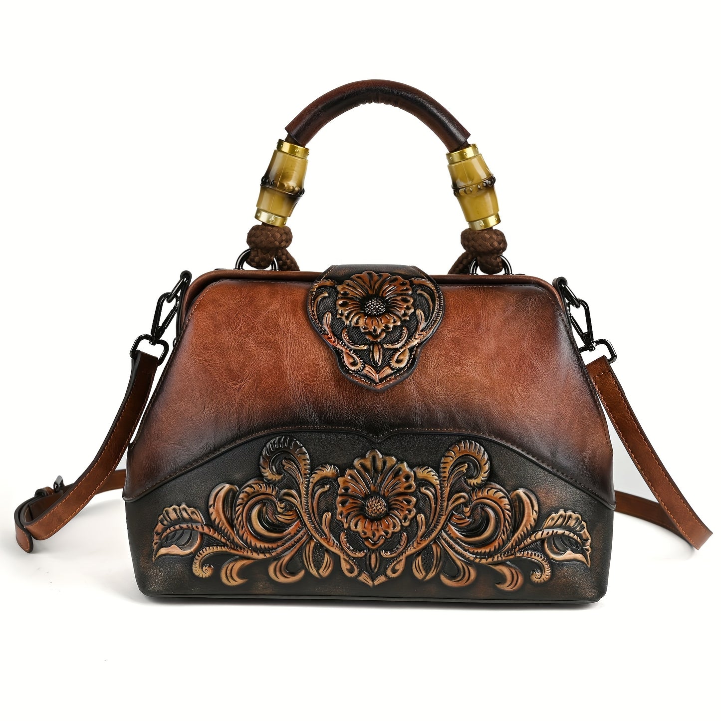 Handmade One-Shoulder Bag Large Capacity Luxurious One-Shoulder Cross-Body Handbag, Pure Handmade, Multi-Compartment, Embossed Retro Craft