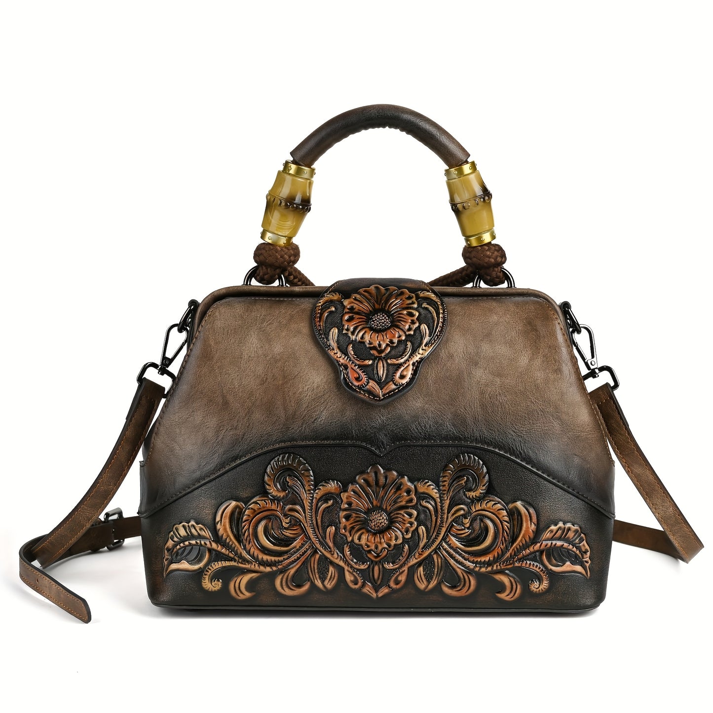 Handmade One-Shoulder Bag Large Capacity Luxurious One-Shoulder Cross-Body Handbag, Pure Handmade, Multi-Compartment, Embossed Retro Craft