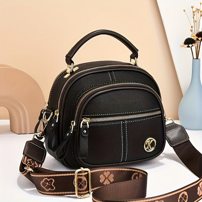 Stylish Handbag Stylish Women's Compact Handbag | Multiple Pockets, Adjustable Crossbody Strap, Layered Design - Red, Golden-Tone Zippers, Black Accents, Perfect for Casual Everyday Use, Small Purse