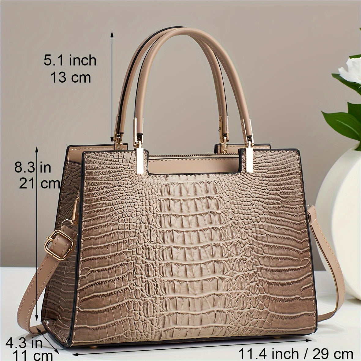 Small Stylish Crocodile Pattern Crossbody Tote Bag, Fashion Satchel Purse With Multi Pockets For Women