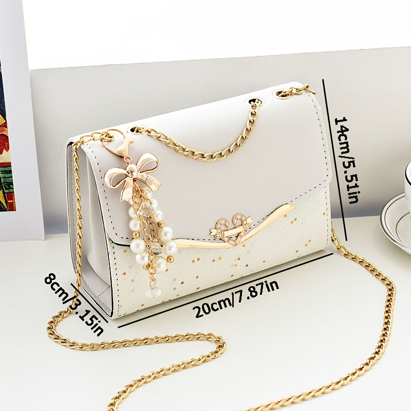 Sparkling color blocked women's shoulder bag Bow chain tote bag Fashionable large capacity women's crossbody bag Metal chain decorative crossbody bag Mobile phone bag Wallet