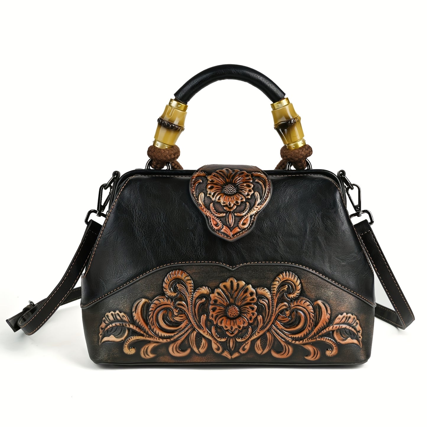 Handmade One-Shoulder Bag Large Capacity Luxurious One-Shoulder Cross-Body Handbag, Pure Handmade, Multi-Compartment, Embossed Retro Craft