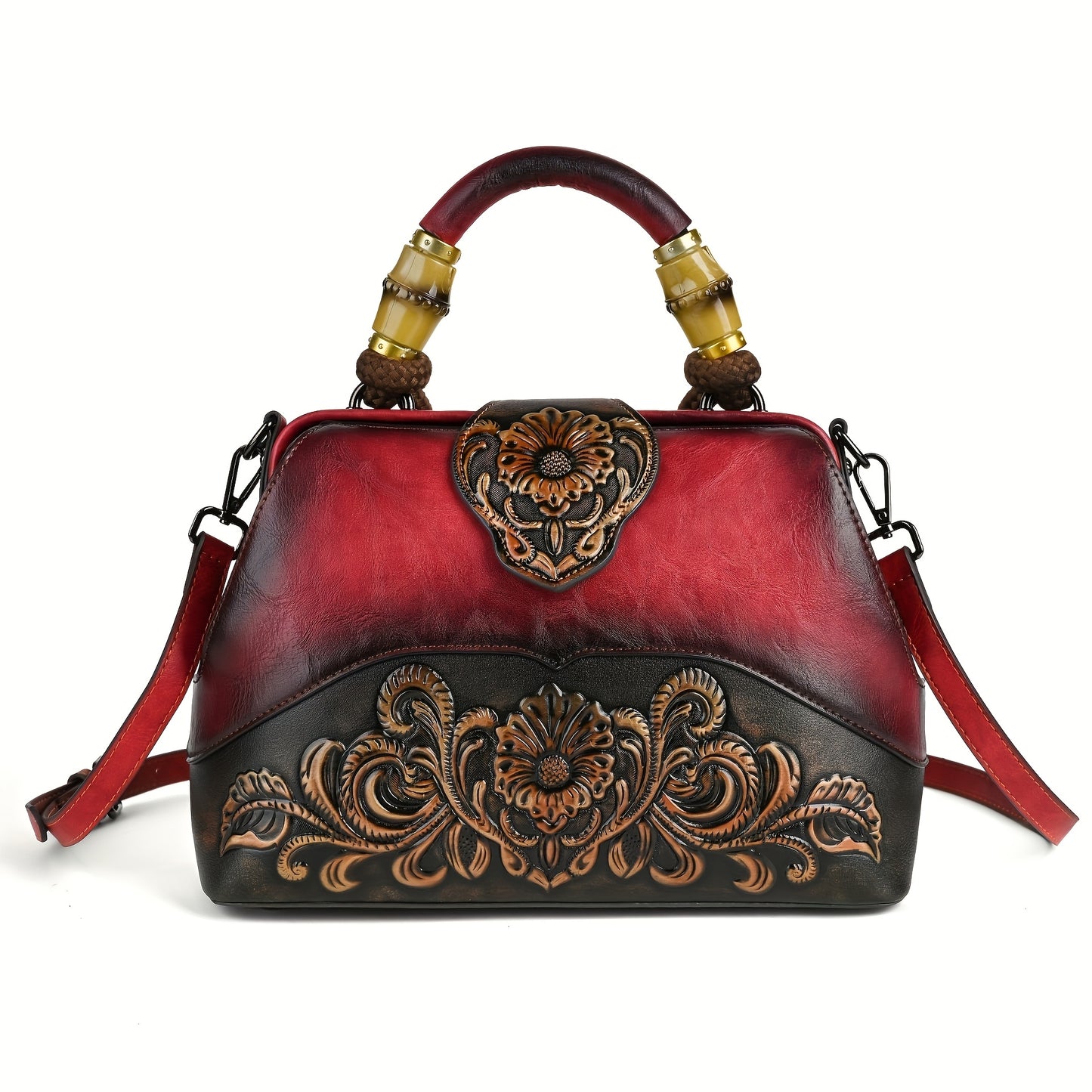 Handmade One-Shoulder Bag Large Capacity Luxurious One-Shoulder Cross-Body Handbag, Pure Handmade, Multi-Compartment, Embossed Retro Craft